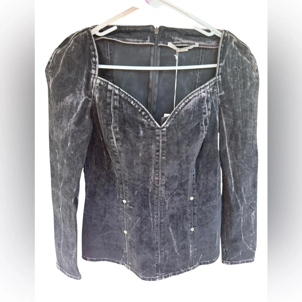 Stella McCartney flocked velvet denim blouse, NWT size 40